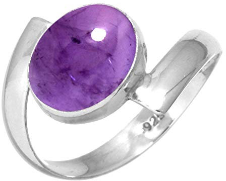 Jeweloporium Lila Amethyst Silberring Größe 59 (18,8), 925 Sterling Silber Ring für Damen, Natürlicher ovaler Edelstein Boho Schmuck