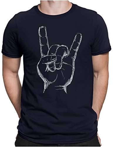 PAPAYANA Herren T-Shirt - Heavy Metal Hand Motiv - Funshirt Regular Fit - Rock Musik Punk - Navy - Medium