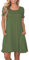 Yming Frauen Casual Einfarbig Sommerkleid Lose Kurzarm Kleid mit Taschen Armeegrün XL/DE 42-44