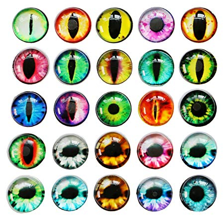 JIHUOO Œil de Dragon Rond en Verre Œil de Chat Yeux de sécurité Colorés Cabochons pour Scrapbooking Bijoux 30mm 20 pièces