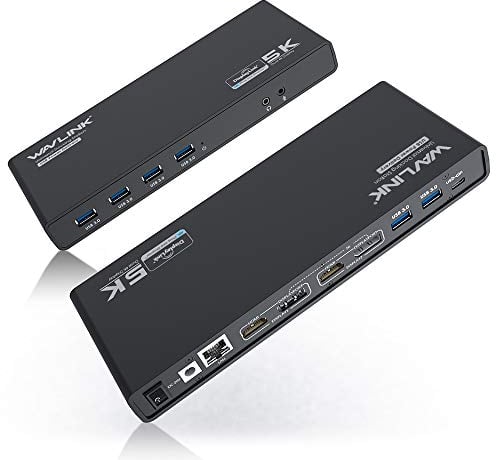 WAVLINK USB A/USB C Base Portatil Docking Station con Carga de 60W, Salidas de Video Individuales 5K / Dual 4K @60Hz para el Sistema Operativo Windows Mac (2 HDMI y 2 DP, Gigabit Ethernet, 6 USB 3.0)