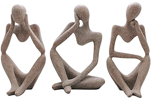 Siunwdiy Moderne Abstrakte Denker Menschen Ornament Skulptur und Figuren Deko Für Wohnzimmer Schlafzimmer Office Unikat Statue 24CM/9.4inch,Grau,3pcs