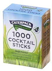 Caterpack Enviro Range Cocktail Sticks, Fully Recyclable and Biodegradable, Made from sustainably sourced Birchwood. Perfect for BBQ's/Parties/Food Services, 1000 Pack