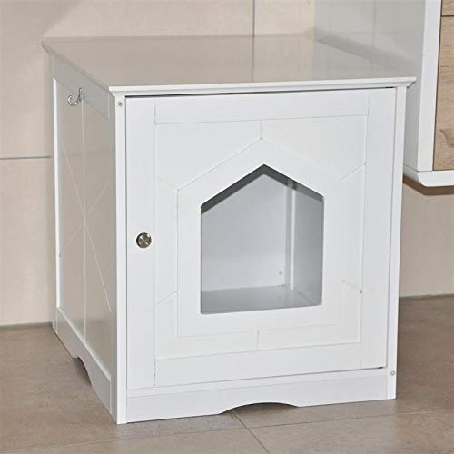 Design Katzenhaus für Katzentoilette - weiß - Holz - 48x53x51 cm - Katzenklo Katzenschrank