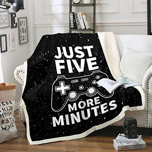 Loussiesd Gaming Fleece Throw Blanket for Girls Boys - Gamepad Sherpa Decorative Video Game Controller Plush for Sofa Bed - Gamer Console Fuzzy Stars Black White Single 50x60 Inch