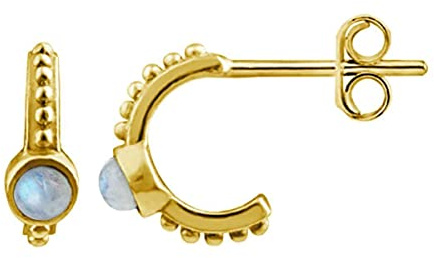 Boucles d'Oreilles Perles Pierre de Lune en Argent Massif Plaqué Or