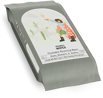 URANUS WIPER Haemorrhoid Wipes, 40'S (Pack of 1), Flushable with Witch Hazel & Natural Extracts. Calming, Soothing Biodegradable Pile Care. Also Suitable for IBS & Anal Itch.