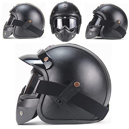 GAOZHE Casque Moto Jet 3/4 Moto Casque Moto Jet Cafe Racer Homologué ECE 22-05 Visière Scooter Universel pour Toutes Les Saisons, Adapté à La Conduite en Extérieur