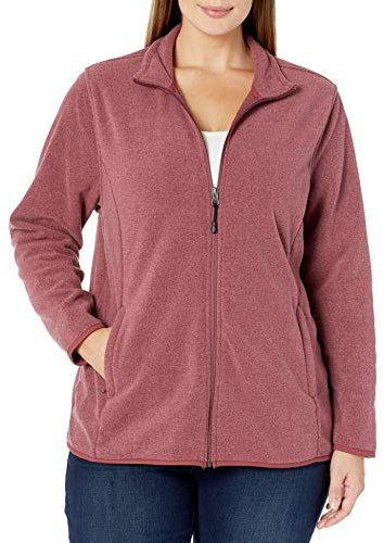 Amazon Essentials Damen Weiche Polarfleece-Jacke mit durchgehendem Reißverschluss in klassischer Passform (erhältlich in Übergrößen), Burgunderrot Meliert, L