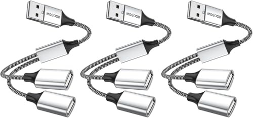 MOGOOD USB-Splitter 1 auf 2, 3er Set, PC, Mac, PS5, Laden, USB-Hub, Kabel | Nylon-Geflecht, Aluminium, 480Mbps, Laden & Daten, Plug-Play, Multiport, USB-Hub, Ladeadapter, Büro, Reisen, Zuhause, Gaming