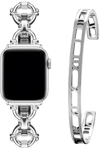 wutwuk Juego de Pulsera y Correa Compatible Apple Watch 49mm 45mm 44mm 42mm de Acero Inoxidable, Pulsera Mujer iWatch Ultra/SE/SE 2 series 8 7 6 5 4 3 2 1 (Plata-49mm/45mm/44mm/42mm)