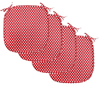 ABAKUHAUS Retro Polster für Esszimmerstühle, Pop-Art-weiße Tupfen, Dekoratives wasserfestes Kissen mit Riemen für Küchensitze, 40 cm x 40 cm-4er Pack, Vermilion Weiß