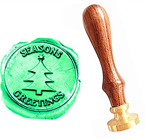 MNYR Vintage Seasons Greetings Christmas Tree Wax Seal Stamp Rosewood Handle Easter Wedding Invitation Christmas Card Gift Wrapping Stationary Envelope Letter Holidays Sealing Wax Seal Stamp Set