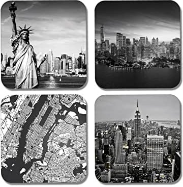DV DESIGN Lot de 4 dessous de verre carrés de New York – Carte de vacances de voyage – Noir et blanc – Cadeau de ville des États-Unis #77917