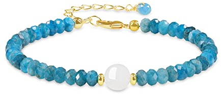 COAI Geschenkideen Damen Glücksarmband aus Facettiertem Apatit und Mondstein Strangarmband