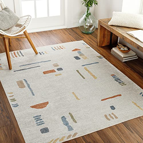 Livabliss Brasilia Teppich waschbar in der Waschmaschine - Vintage Teppich waschbar für Wohnzimmer 160x213 cm, Schlafzimmer, Küche - Orientalischer Boho Style Teppiche, Teppich Groß in Creme und Blau