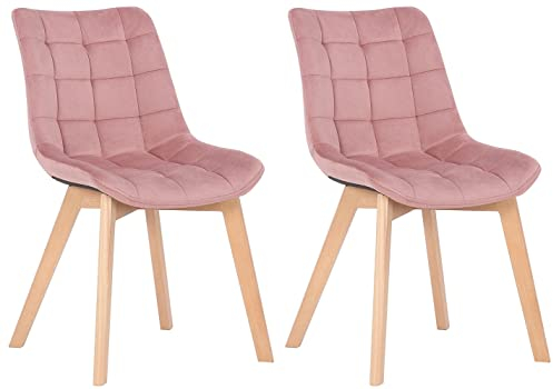 CLP 2er Esszimmerstühle Passaic Samt I Gesteppte Polsterstühle I Stühle Mit Bodenschonern, Farbe:pink