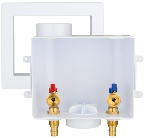 GUOFIS Washing Machine Outlet Box,1/2 Inch PEX Crimp F1807 Inlet x 3/4 Inch MHT Outlet Connection Laundry Outlet Boxes,Washer Plumbing PEX Fittings Box with Center Drain