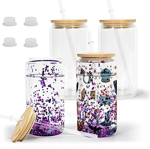 AGH Lot de 4 gobelets en verre de 473 ml avec trou pré-percé, double paroi, pour boule à neige à paillettes, bricolage