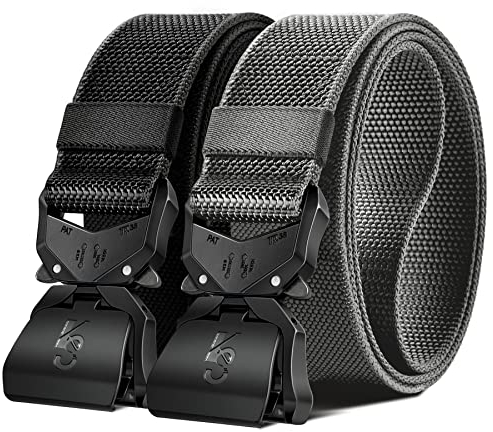 KEMISANT Taktischer Gürtel Herren 2er, Gürtel Militär Wandern Arbeitsgürtel 38mm,Schnellverschluss Metallschnalle(Schwarz/Hellgrau-155cm/52-56 taille verstellbar)