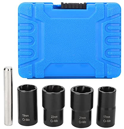 Set Estrattore con Bullone a Dado a Ruota di Bloccaggio-Kit da 5 Pezzi con Prese da 17mm, 19mm, 21mm, 22mm. Compatibile con La Maggior Parte delle Marche di Auto. Kit di Strumenti Per La Rimozione del