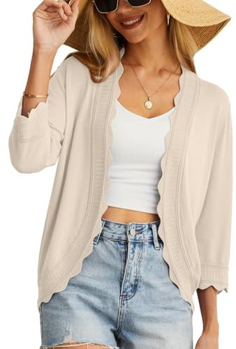 GRECERELLE Womens Summer Cardigan Lightweight Soft Casual Cropped Knit Shrugs Jumper Womens Tops for Dress Summer Evening Wedding (Apricot, XL)