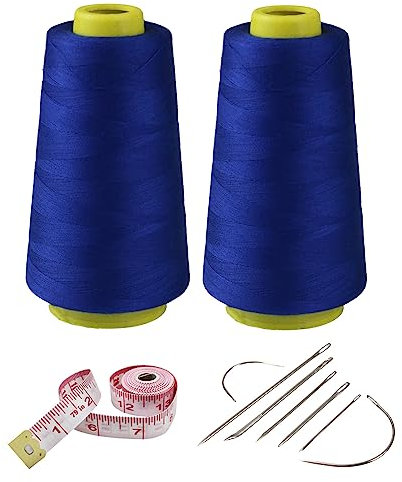 Lot de 2 bobines de fil à coudre en polyester bleu roi, 2744 m chacune, 40 s/2 fils de connexion tout usage pour travaux de réparation de machine à coudre et à la main