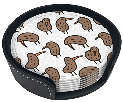 Kiwi-Vögel süße Untersetzer für Getränke, 6 Stück Leder-Untersetzer mit Halter, runde Tassenmatten-Set für Zuhause und Küche, 9,9 cm
