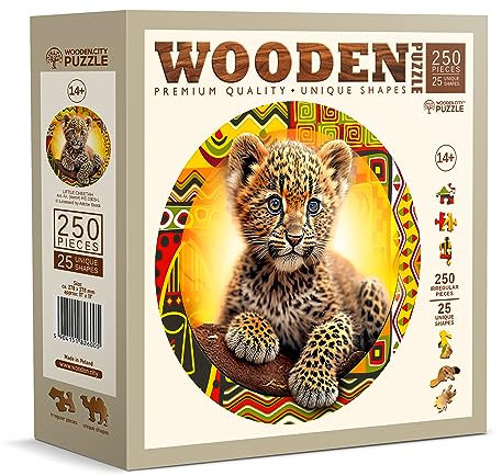 Wooden.City Holzpuzzles Niedlicher Kleiner Leopard 250 Teile - Lebendige Holzpuzzles für Erwachsene - Herausfordernde Holzschnittpuzzles - Tierförmige Puzzles - Einzigartige Mosaik-Holzpuzzle für