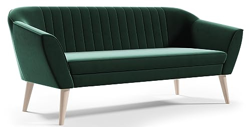 3 Sitzer Sofa Blau Rosa Grau Grün aus Samt Velour ohne Schlaffunktion Skandinavisch Holzbeine Sitz mit Wellenfedern (Grau)