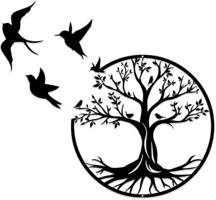 Luccyle Albero Della Vita In Metallo Decorazione Murale Silhouette Art, Decorazione da Parete Nera Silhouette Wall Art per La Casa, Camera da Letto,Giardino (Bird 30cm)