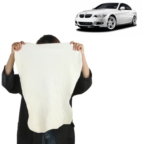 Gamuza Coche Secado, Gamuza Piel Natural Coche, Toalla Secado Coche, Bayetas para Vehículos Sin Pelusas & Sin Rayones, Trapos Limpieza para Cristales, Moto, Ventanas, Espejos, Cocina, 40x60 cm