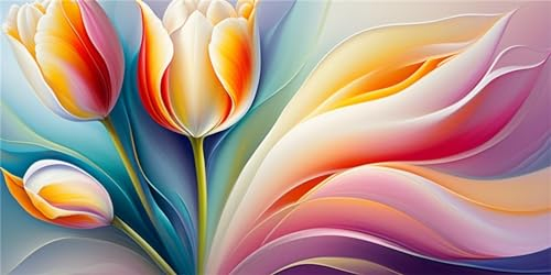 Tinnoon 5D Diamond Painting Set Bunte Tulpen DIY Malen nach Zahlen Erwachsene Diamant Painting Bilder Round Full Drill Mosaik Bastelset for Weihnachten Geschenk Oder Home Wand Decor 90x200cm T-7470