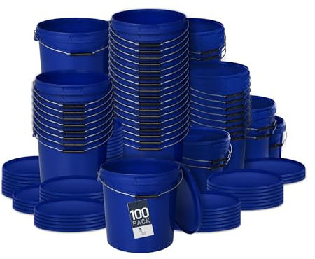 BenBow - Eimer mit Deckel blau 100x 20 Liter - lebensmittelecht stabil luftdicht auslaufsicher geruchsneutral - Aufbewahrungsbehälter aus Kunststoff - Metalgriff - Rissfester Griff, leer - zur Hause