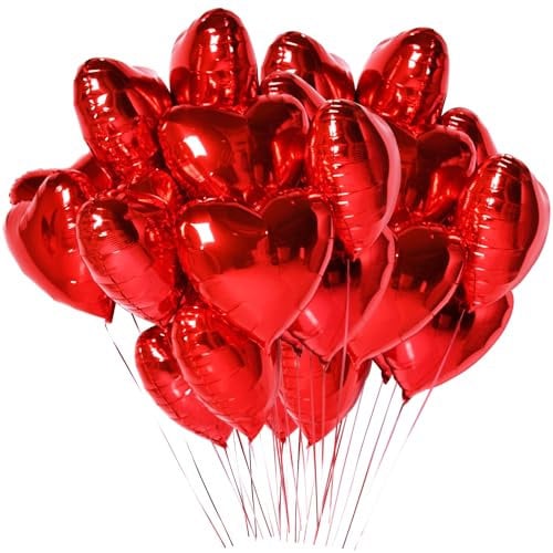 Jangostor 60 pezzo palloncini in foil a forma di cuore, 25cm rosso palloncini a forma di cuore in alluminio Palloncini Mylar a forma di cuore per San Valentino Compleanno Fidanzamento Festa di nozze