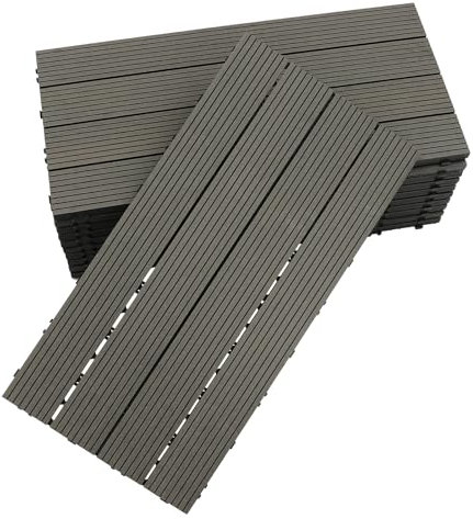 Lot de 11 dalles de terrasse en bois composite composite - 30 x 60 cm - Pour terrasses, balcons, piscines, saunas, salles de douche, jardins (gris foncé)