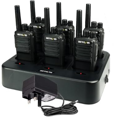 Retevis NR610 Walkie Talkie, AI Noise Cancel, 6-Way Charger, 1200mAh Li-ion, VOX Hands-Free, License-Free, Durable 2-Way Radio, PMR446 Walkie Talkies for Restaurant/Construction(6 Packs, Black)