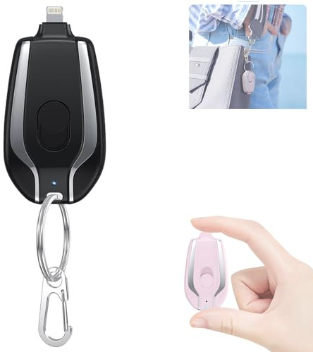AHYXHY Mini Power Emergency Pod, 1500mah Mini Power Emergency Pod Keychain Charger, 1500 Mah Mini Power Emergency Pod, Keychain Phone Chargers, Overcharging Protection (Black for iphone)