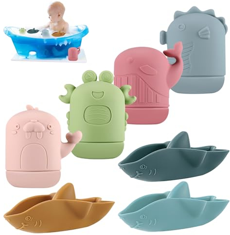 XREE 7er Set Badewannenspielzeug, Badespielzeug Baby Silikon Wasserspielzeug Baby Badetiere Badewanne Spielzeug Weihnachten Geschenke Spritztiere für Babys Kleinkinder, ZHH6376K, Nein