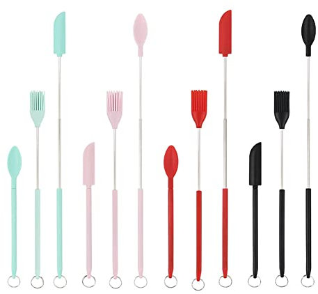 LAUGHERER 12 Pcs Mini Silicone Telescopic Spatula Brush and Scooping Spoon, Upgrade Mini Silicone Telescopic Spatula