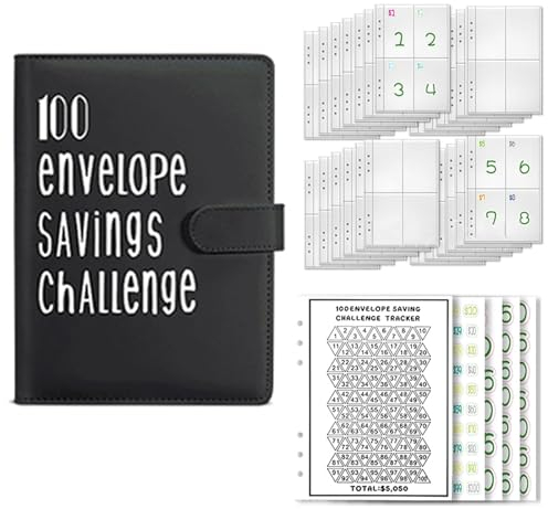 Budget Planner Deutsch Budget Planer Geld Organizer mit 100 Binder Taschen A5 Ringbuchordner für Finanzplaner Budget Sparen Mappe Cash Stuffing Startset Geburtstags Geschenk (Black)