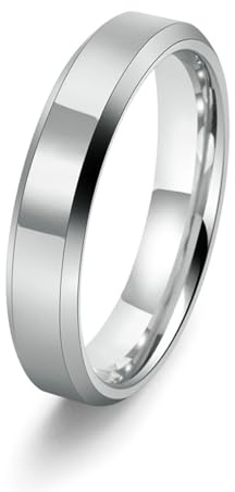 Bishilin Ring Herren Damen Wolfram, Partnerringe Personalisiert 4MM Poliert Rund Bandring Ring Gr.54, Freundschaftsringe Silber Ring für Männer und Frauen
