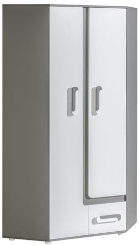 MINIO go for it - Kleiderschrank Arezzo 2, 90 x 192 x 90 cm, 2-Türig Schrank mit Kleiderstange, Schublade und Nische, Eckkleiderschrank für das Jugendzimmer - Anthrazit/Weiß