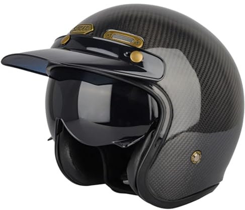 Carbon Fiber Jethelm DOT/ECE-Zugelassener 3/4 Open Face Motorradhelm Mit Sonnenblende Retro Vintage Half Face Scooter Moped Helme Motorrad Jet 3/4 Halbhelm Für Erwachsene Männer Frauen C,XL