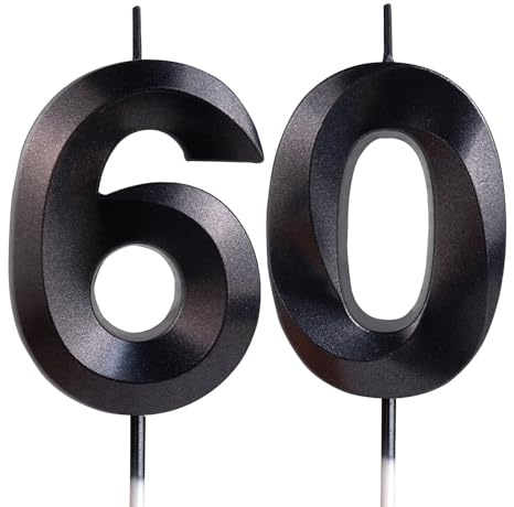 Yiran 3D Birthday Candles - Black 60th Birthday Candle for Cake Toppers, Boys & Girls - Party & Wedding Anniversary Celebration Supplies