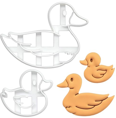 BAKERLOGY Set of 2 Ducks Cookie Cutters (Baby Duck and Mother Duck) - Detailed Biscuit Cutter Design for Baking and Crafts, Ideal on Fondant, Dough, Clay