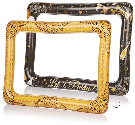 FunX Aufblasbarer Fotorahmen- Foto Box Accessoire mit Goldener und Schwarzer Seite für Geburtstag, Hochzeit und Partys - 80 x 60 cm