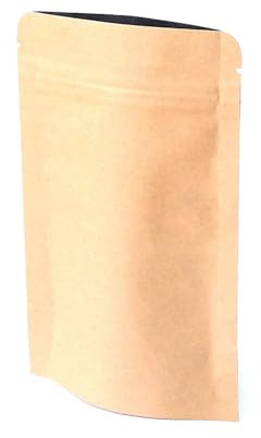 Evergreen Goods - 10 sacchetti per alimenti in carta kraft marrone (90 x 30 x 140 mm), per uso alimentare, foderati in alluminio, con chiusura a cerniera, richiudibili, per sale da bagno, cibi secchi,