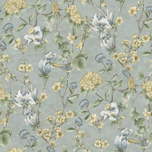 Holden Decor 13602 Papier peint Motif floral et oiseaux Bleu