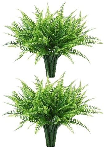 Künstliche Farne für den Innen- und Außenbereich | Faux Boston Ferns Outdoor-Pflanzgefäß | UV-beständiger künstlicher Bostonfarn | 2 Stück künstliche Boston-Farns, künstliche Boston-Farn-Busc flanze,